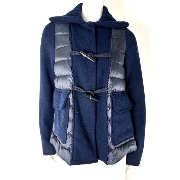 Authentic Moncler Navy Wool Padded Maglione Tricot Cardigan Down Jacket L Jackets Coats